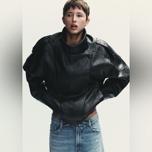 Zara Black Oversized Leather Jacket